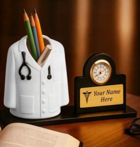 Doctor pen stand with clock